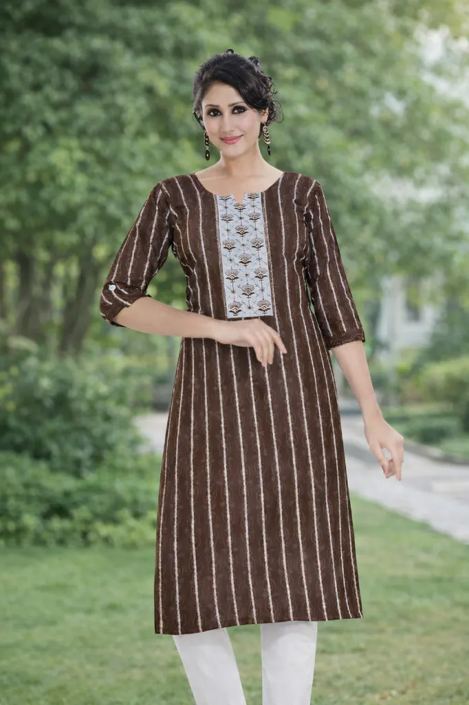 Embroidery Women kurti (M, BALACK)