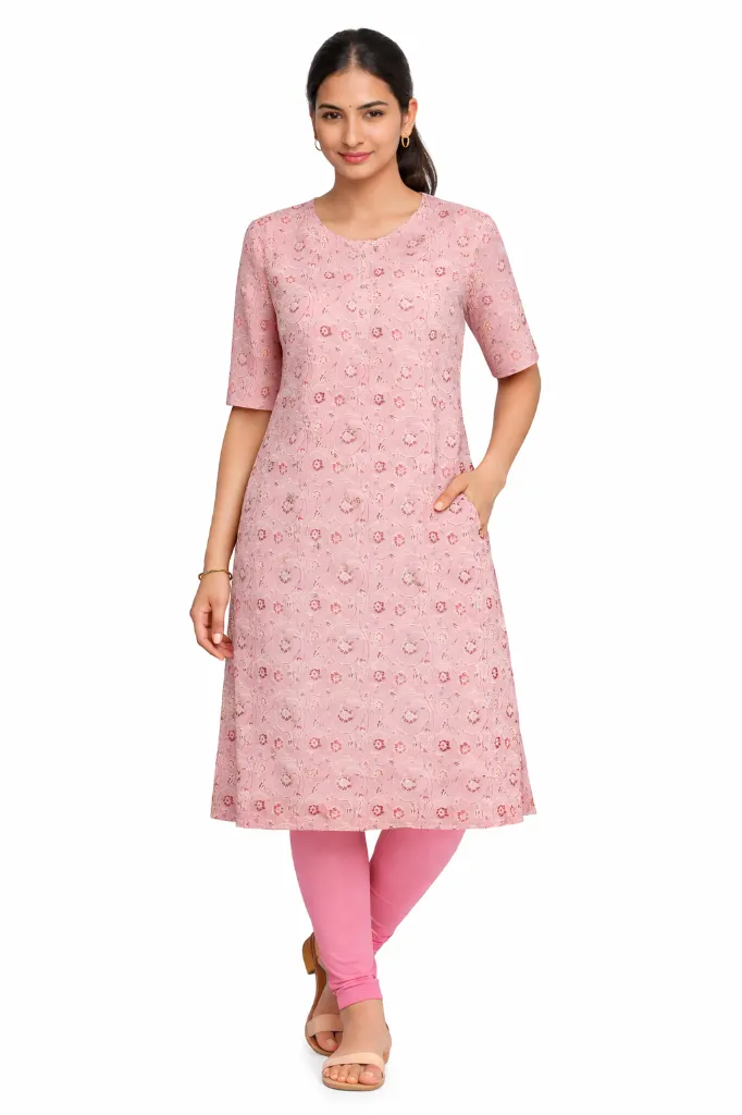 Foil print Women kurtis (M, MAROON)