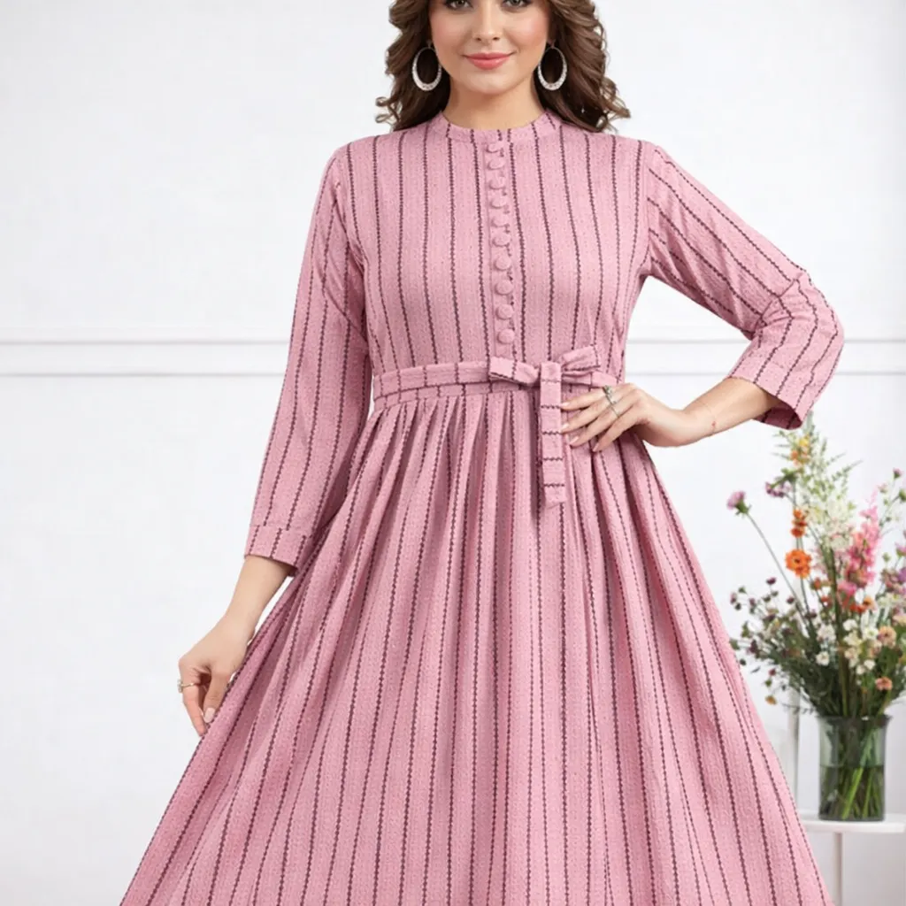 Flare Western Dress with Belt (MAROON)