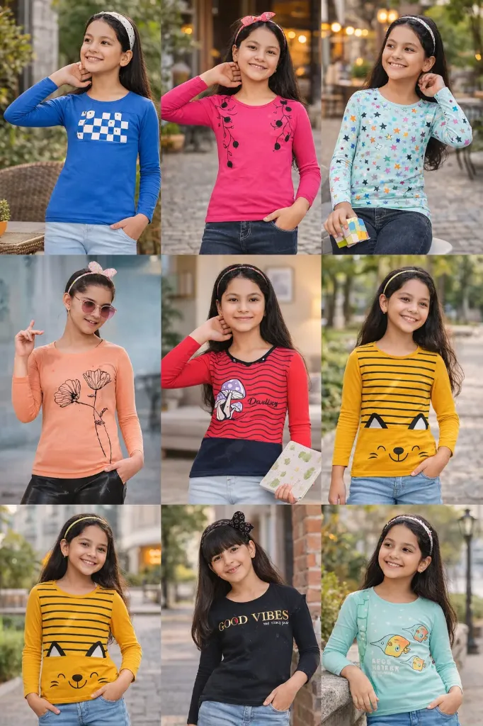 Girls full sleeve printed T-shirt (28, BALACK)